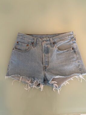 Levi's 501 Light Blue Distressed Denim Cutoff Shorts